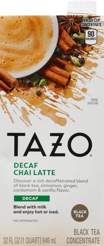 Decaf Chai Latte, Black Tea Concentrate, Easy-To-Serve Chai Tea for Everyday Lattes, Hot or Iced Tea and Mocktails, 32 Oz Tea Mix Carton