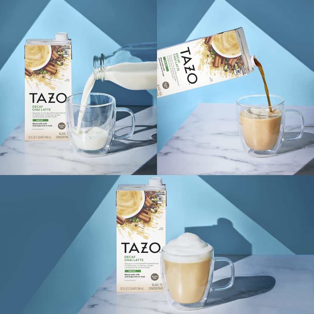 Decaf Chai Latte, Black Tea Concentrate, Easy-To-Serve Chai Tea for Everyday Lattes, Hot or Iced Tea and Mocktails, 32 Oz Tea Mix Carton
