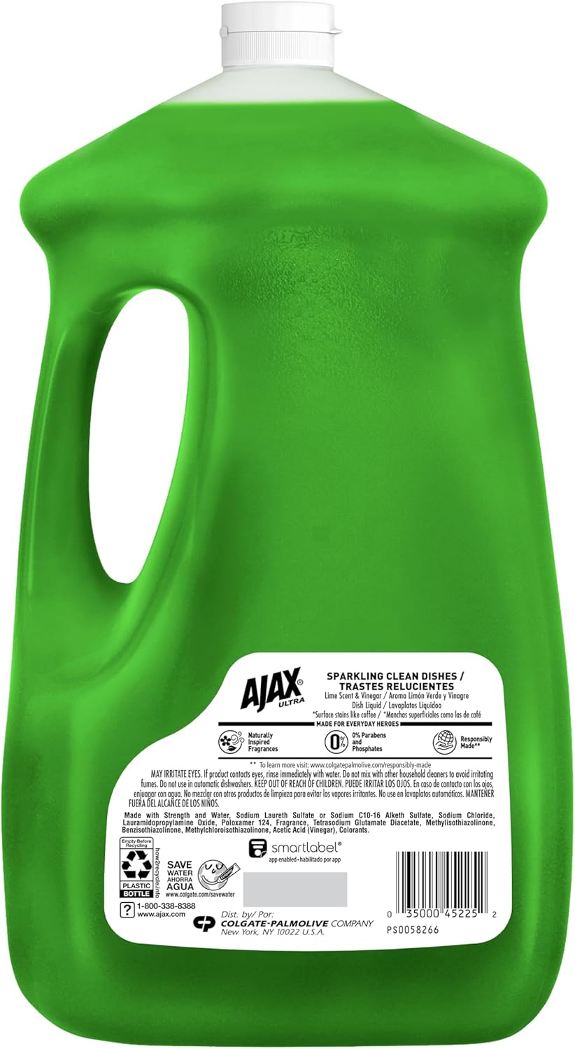 Ultra Liquid Dish Soap Vinegar and Lime Scent, Sparkling Clean Dishes, 90 Fl Oz Bottle