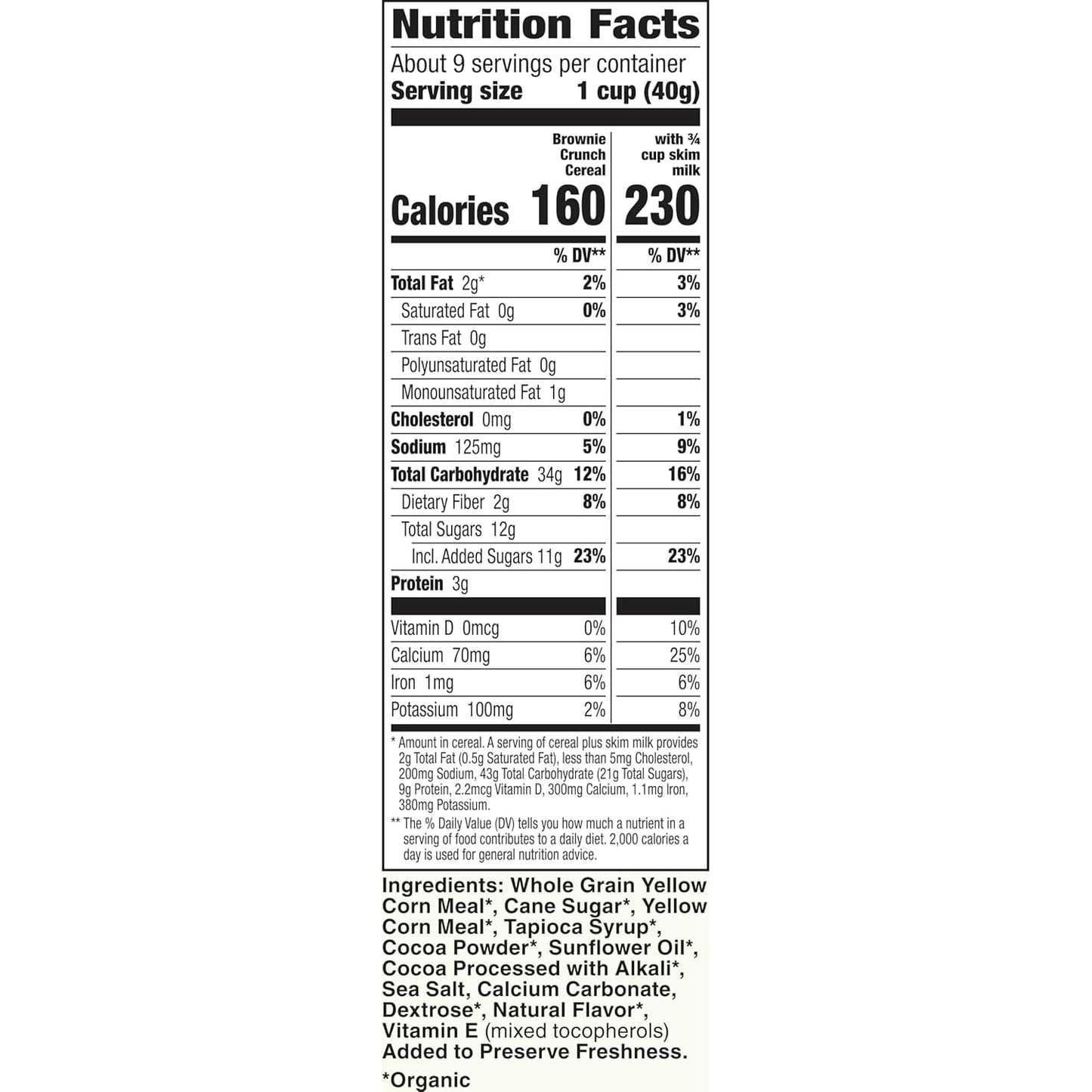 Organic Brownie Crunch Cereal, Gluten Free, Whole Grain and Made with Real Cocoa, 12.4 Oz