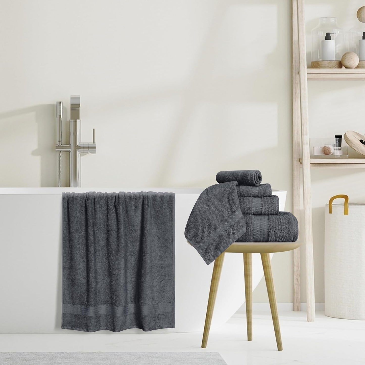 Ultra Soft 8-Piece Towel Set - 100% Pure Ringspun Cotton, Contains 2 Oversized Bath Towels 27X54, Hand 16X28, 4 Wash Cloths 13X13 Ideal for Everyday Use, Hotel & Spa -Charcoal Grey