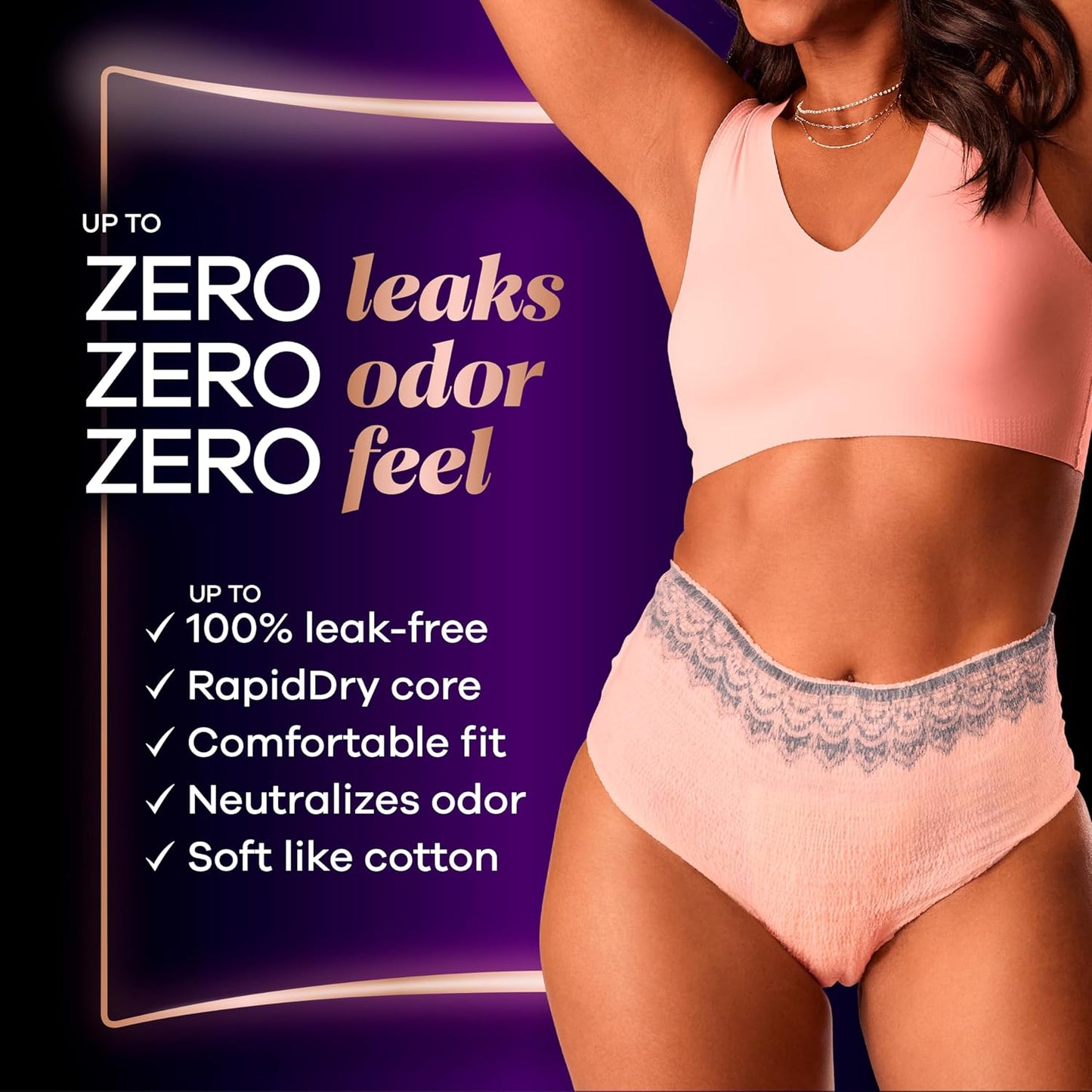 Boutique Incontinence and Postpartum Underwear for Women, Maximum Protection, Large, Rosy, 18 Count
