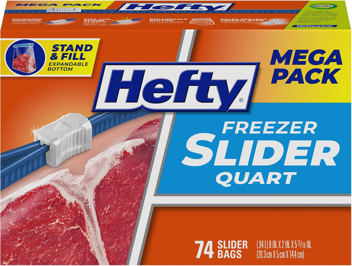 Slider Freezer Kitchen Storage Bags, Quart Size, 74 Count