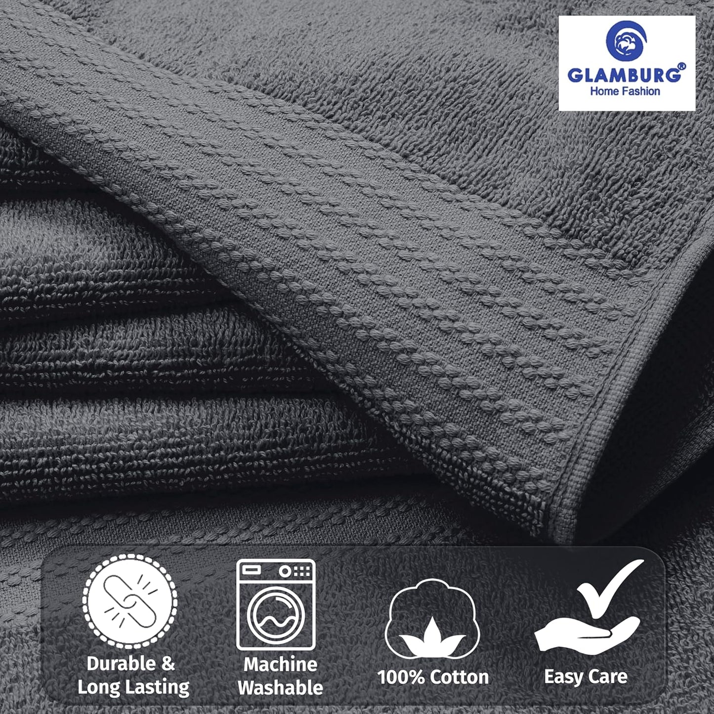 Ultra Soft 8-Piece Towel Set - 100% Pure Ringspun Cotton, Contains 2 Oversized Bath Towels 27X54, Hand 16X28, 4 Wash Cloths 13X13 Ideal for Everyday Use, Hotel & Spa -Charcoal Grey