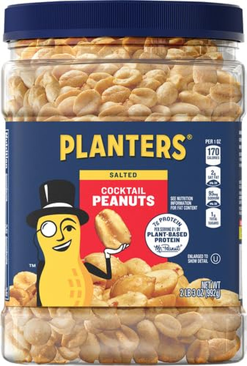 Salted Peanuts Cocktail, Party Snack, Plant-Based Protein, after School Snack, Roasted in Peanut Oil, Salted Nuts, Snacks for Adults, Bulk Nuts, Kosher, 2.19Lb Jar