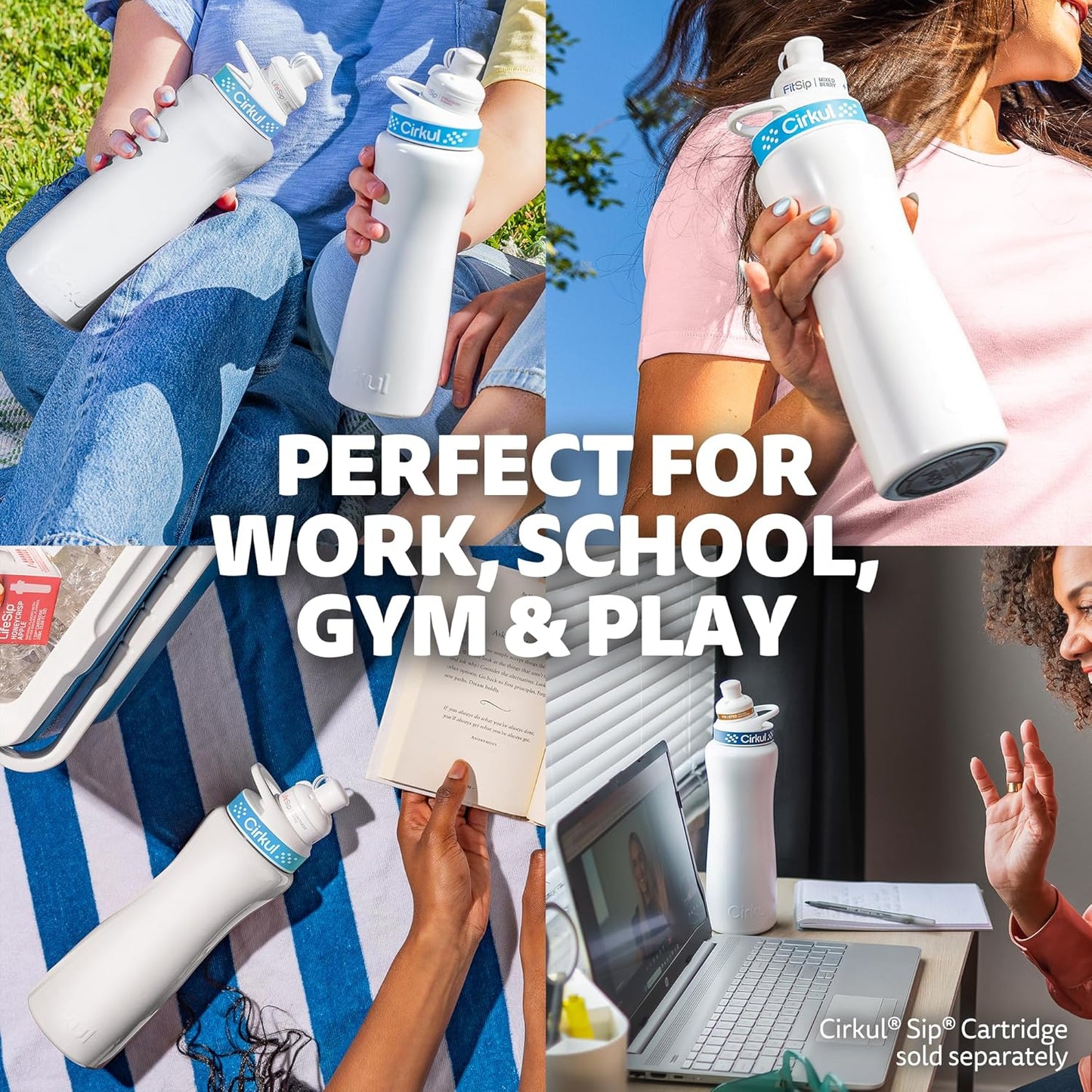 32Oz. Blush Pink Stainless Steel Water Bottle Starter Kit with Pink Lid and 2 Flavor Cartridges (1 Lifesip Strawberry, 1 Gosip Passion Fruit Dragon Fruit) No Sugar, Zero Calorie Drink Mix