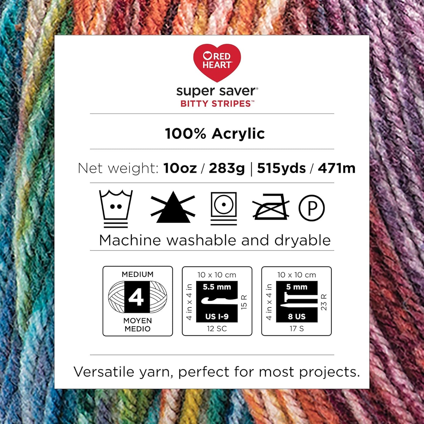 Super Saver Bitty Stripes Sunset Beach Yarn - 2 Pack of 10Oz/283G - 100% Acrylic - #4 Worsted (Medium) - 515 Yards - Knitting/Crochet