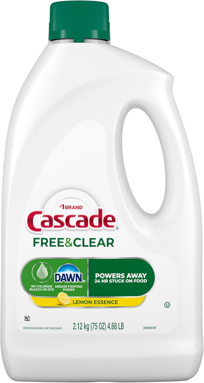 Free & Clear Dishwasher Detergent Liquid Gel, Dish Detergent, Dishwasher Soap, Lemon, 75Oz