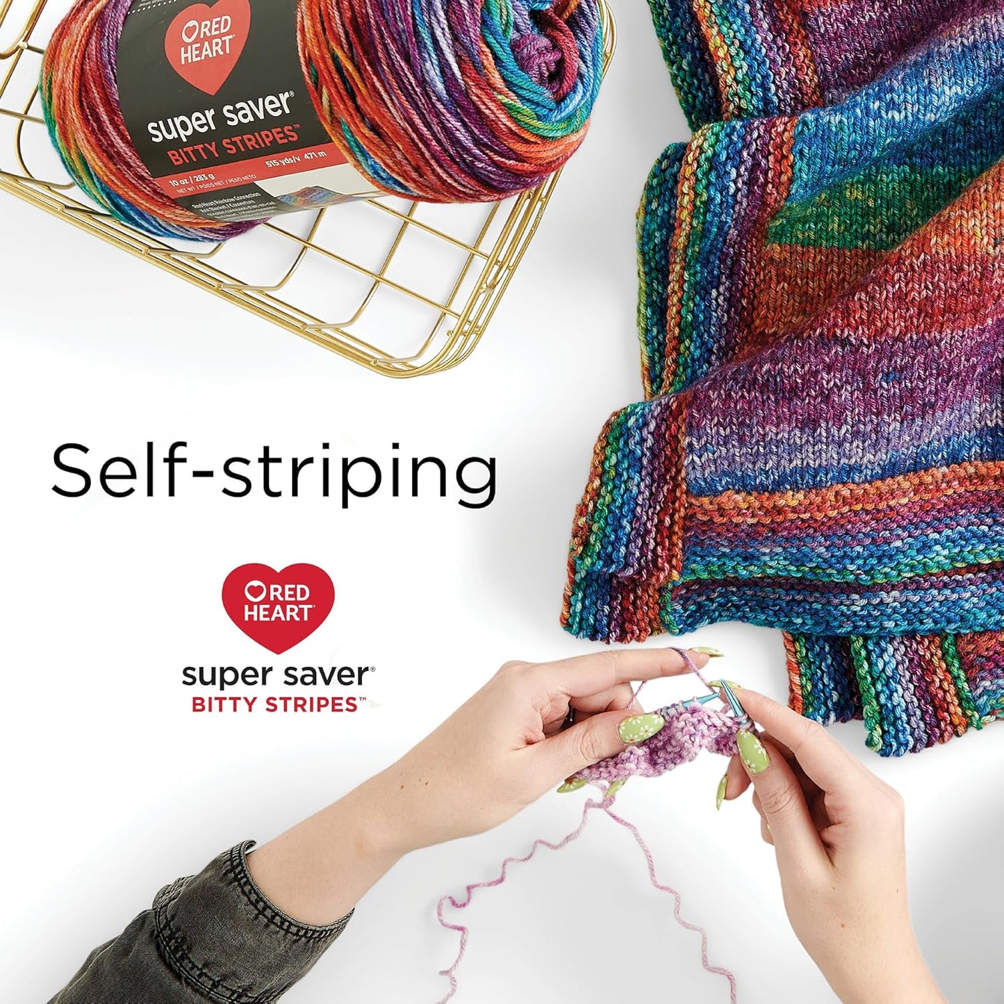 Super Saver Bitty Stripes Sunset Beach Yarn - 2 Pack of 10Oz/283G - 100% Acrylic - #4 Worsted (Medium) - 515 Yards - Knitting/Crochet
