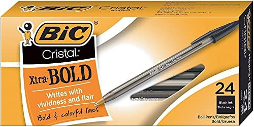 Cristal Xtra Bold Ballpoint Pens, Bold Point (1.6Mm) for Vivid and Dramatic Lines, Black Ink, 24-Count Pack, Perfect Ink Pens