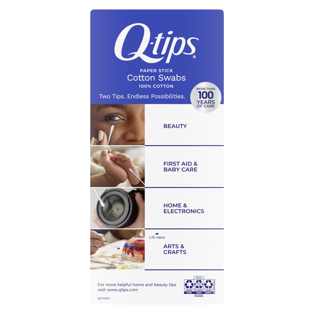 Cotton Swabs, Original, for Home, First Aid and Beauty, 100% Cotton, 750 Count