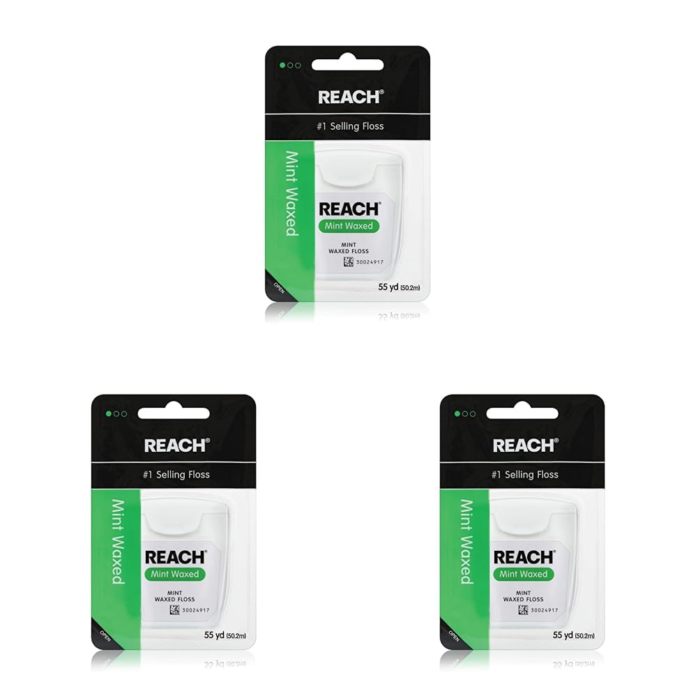 Waxed Dental Floss, Mint, Plaque Remover for Teeth, Shred Resistant, Floss Slides Smoothly, Easy to Use, Waxed, Deep Cleaning Teeth, Oral Care, PFAS Free, for Adults & Kids, 3 Pack, 55 Yd