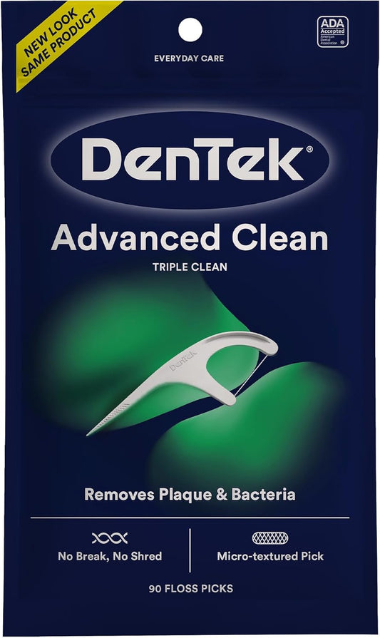 Advanced Clean Floss Picks with No Break & No Shred Dental Floss, Plaque Remover, 90 Count