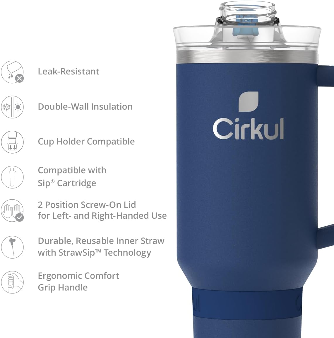 40Oz. Midnight Blue Stainless Steel Tumbler with Handle, All-Day Strawsip™, Double-Wall Insulated