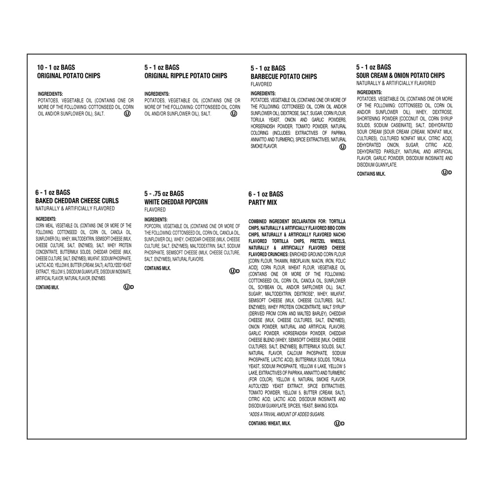 Snack Variety Pack Individual Snacks, Includes Potato Chips, Cheese Curls, Popcorn, and Party Mix, Crunchy Travel Snacks for Lunches, Vending Machines, and Enjoying on the Go (Pack of 42)
