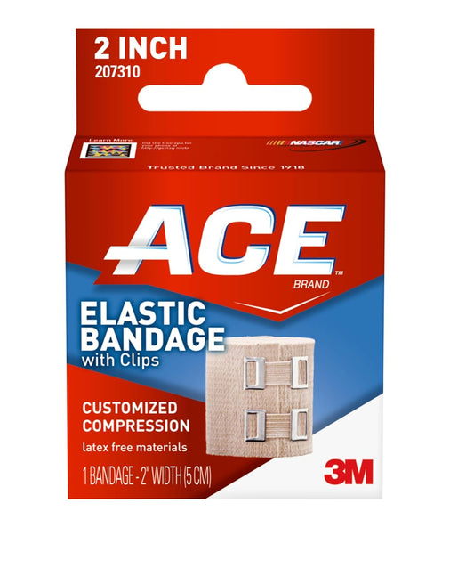 Brand 2 Inch Elastic Bandage with Clips Beige 2 in X 51.2 in Great for Elbow Ankle Knee & More Comfortable Design for Prolonged Wear Easy-To-Use Wrap Design (207310)