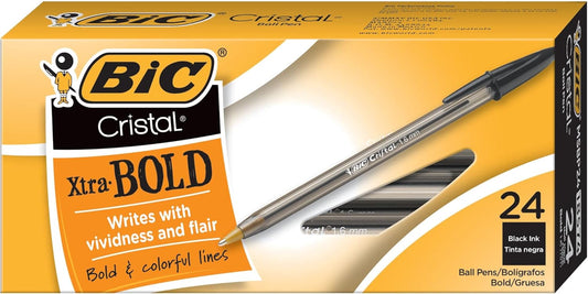 Cristal Xtra Bold Ballpoint Pens, Bold Point (1.6Mm) for Vivid and Dramatic Lines, Black Ink, 24-Count Pack, Perfect Ink Pens