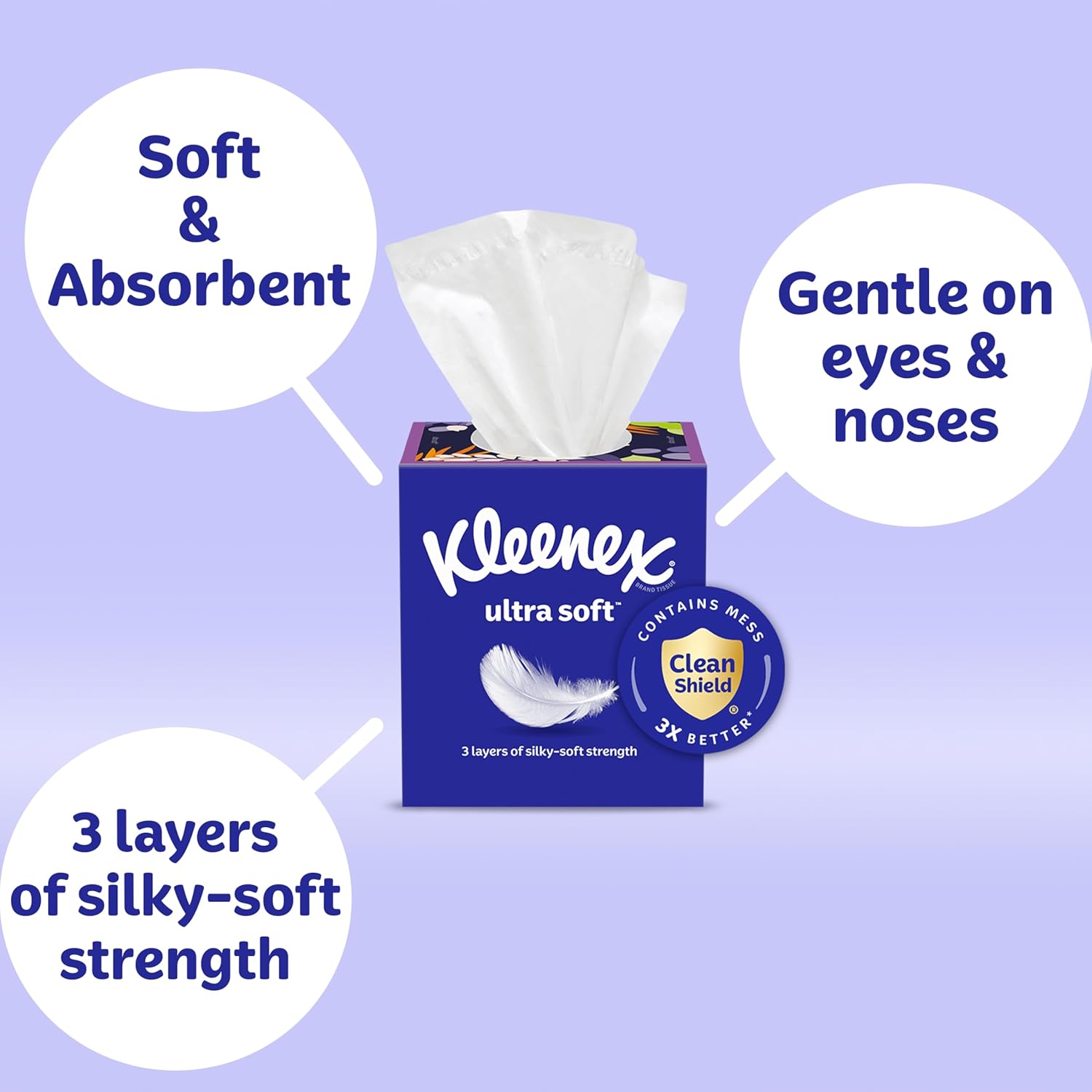 Ultra Soft Facial Tissues, 3 Flat Boxes, 120 Tissues per Box, 3-Ply (360 Total), Packaging May Vary