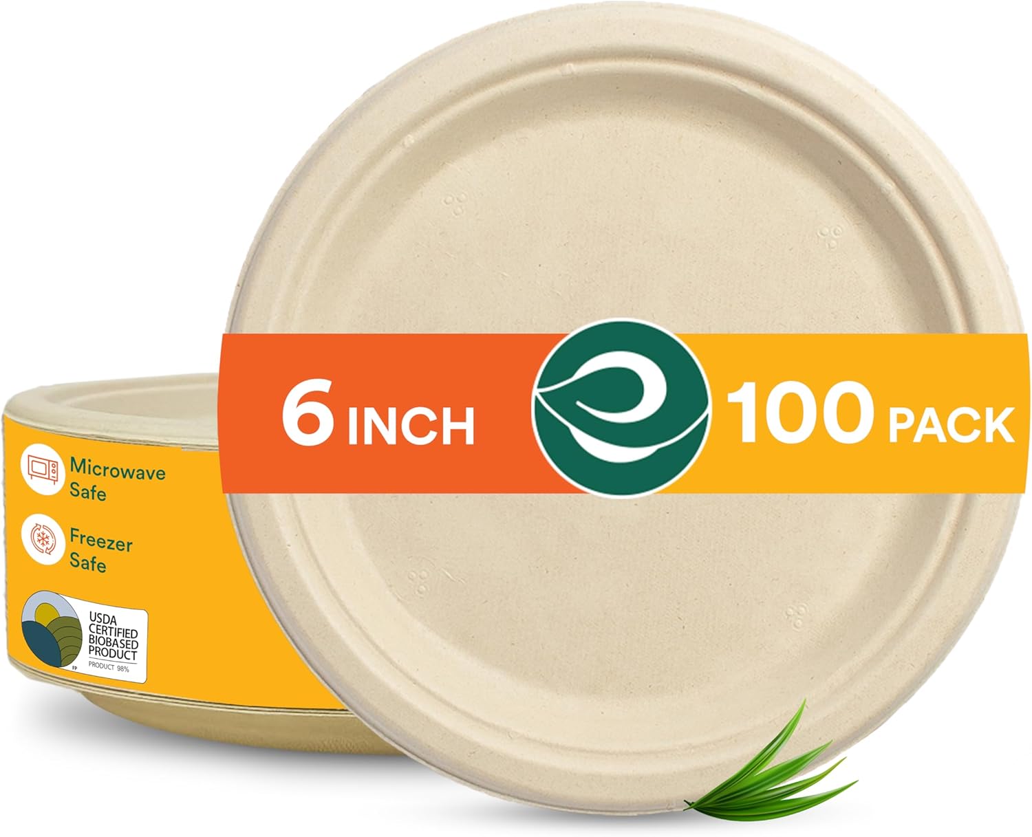 100% Compostable 6 Inch Small Paper Plates (100-Pack) Disposable Party Heavy Duty, Eco-Friendly, Appetizer, Dessert, Wedding Plates I Biodegradable Unbleached Sugarcane Eco Plates