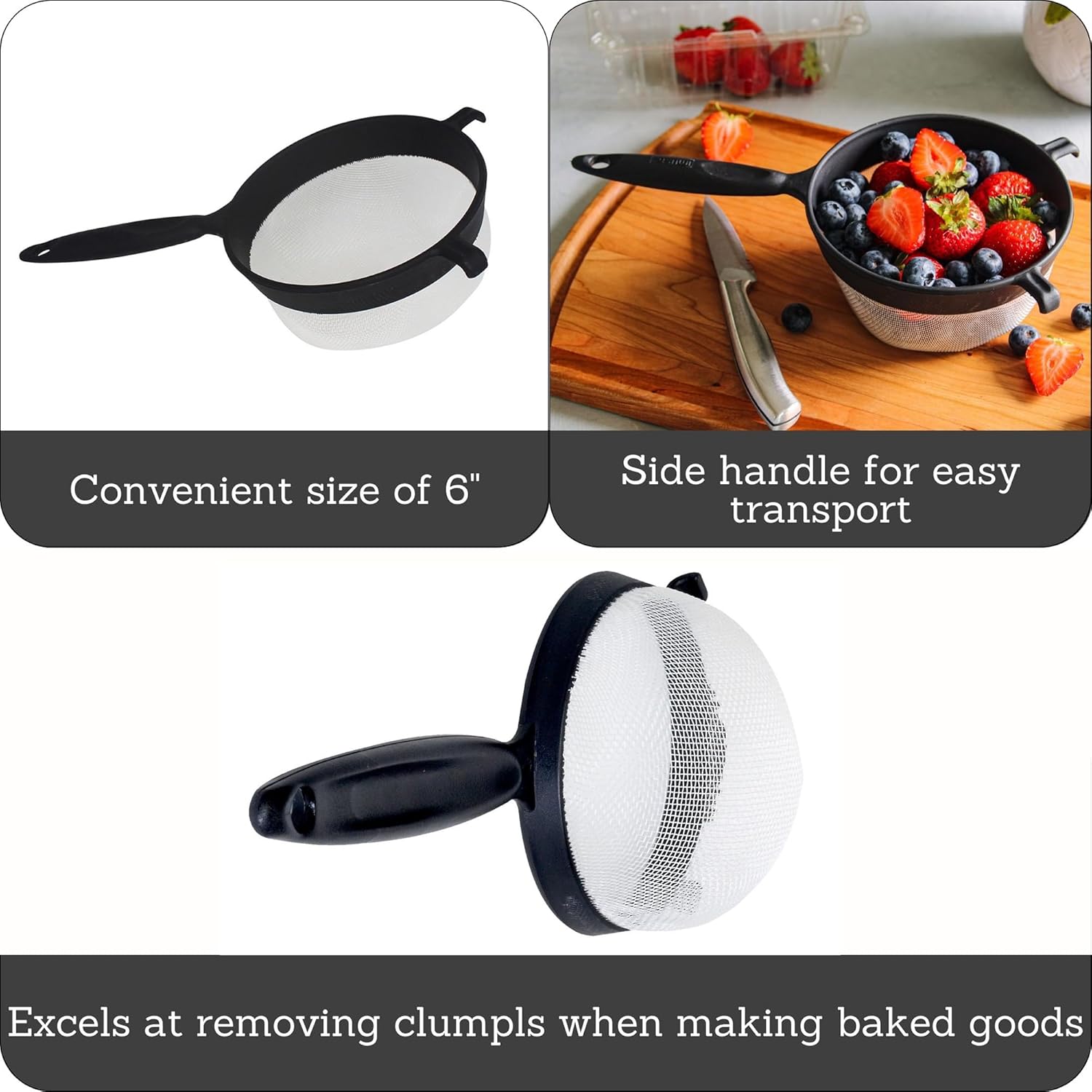 IMU-71133W Plastic Strainer, Black, 6-Inch,1 Count (Pack of 1)