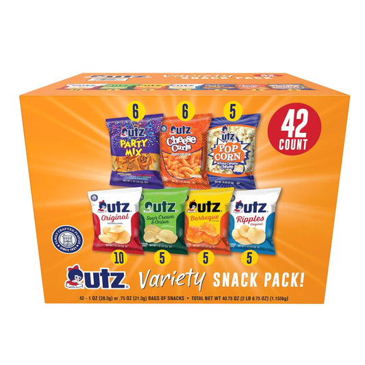 Snack Variety Pack Individual Snacks, Includes Potato Chips, Cheese Curls, Popcorn, and Party Mix, Crunchy Travel Snacks for Lunches, Vending Machines, and Enjoying on the Go (Pack of 42)