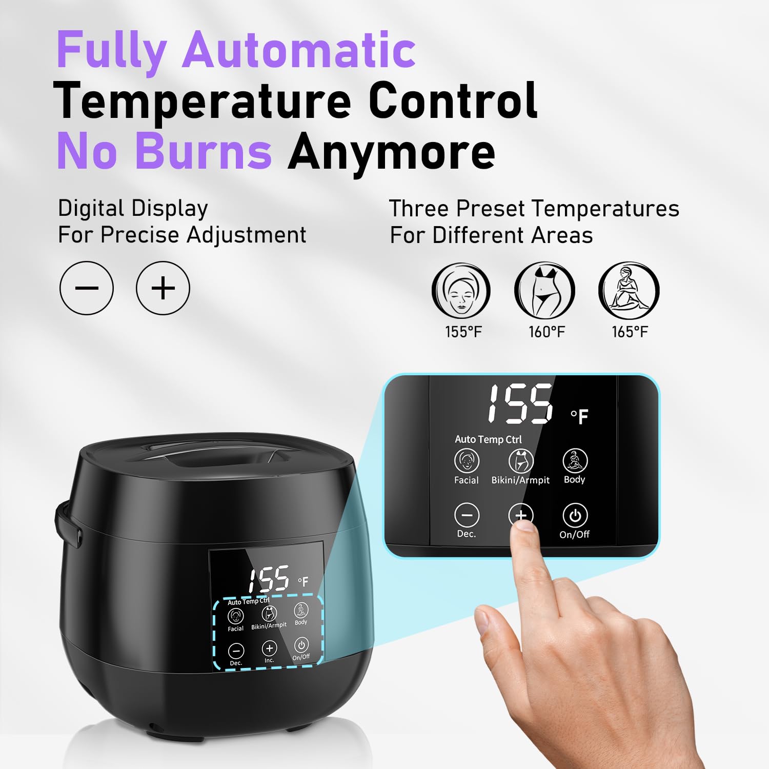 Smart Digital Wax Machine with Auto Temperature Control for Safe Hair Removal - Suitable for Brazilian, Bikini, Facial, Eyebrow, Nose & Full Body Waxing (With a Silicone Bowl)