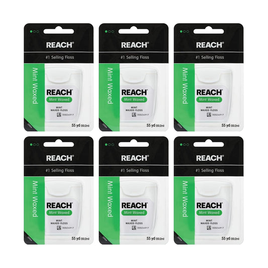 Waxed Dental Floss, Mint, Plaque Remover for Teeth, Shred Resistant, Floss Slides Smoothly, Easy to Use, Waxed, Deep Cleaning Teeth, Oral Care, PFAS Free, for Adults & Kids, 6 Pack, 55 Yd