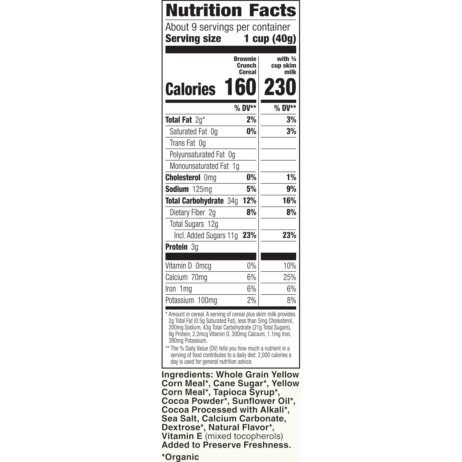 Organic Brownie Crunch Cereal, Gluten Free, Whole Grain and Made with Real Cocoa, 12.4 Oz
