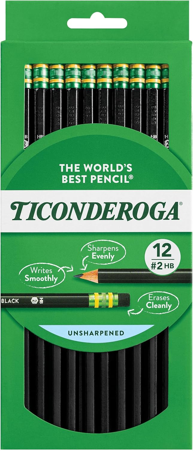 Wood-Cased Pencils, Unsharpened, #2 HB Soft, Black, 12 Count