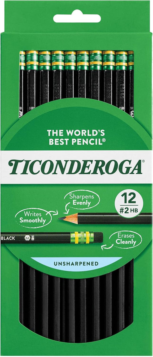 Wood-Cased Pencils, Unsharpened, #2 HB Soft, Black, 12 Count