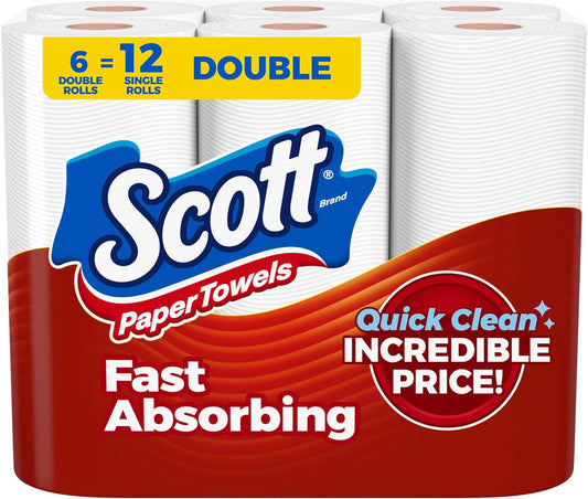 Scott Paper Towels, Choose-A-Sheet, 6 Double Rolls = 12 Regular Rolls (108 Sheets per Roll)