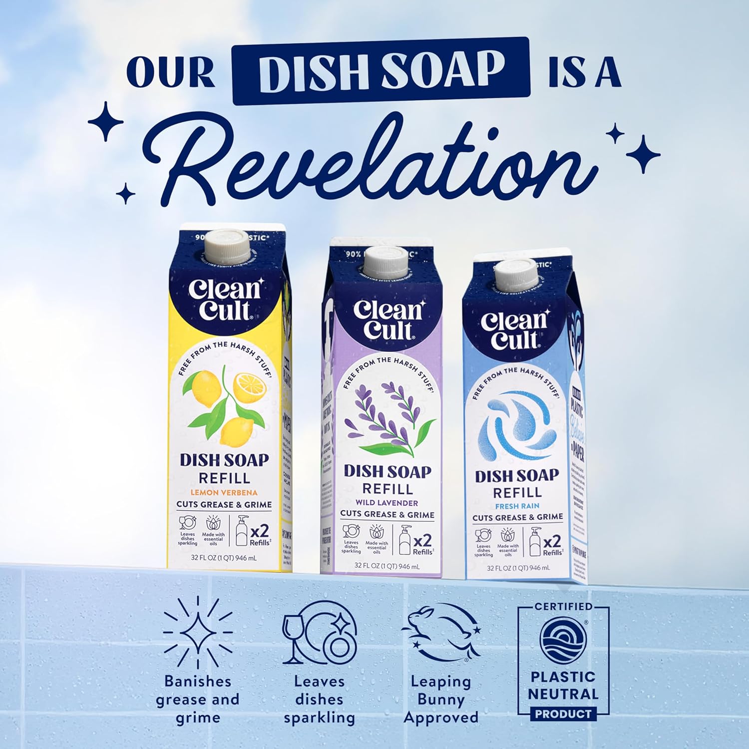 Dish Soap Liquid Refill (32Oz, 1 Pack) - Plant Based Cleaning Power - Dish Soap That Cuts Grease & Grime - Free of Harsh Chemicals - Uses 90% Less Plastic - Lemon Verbena