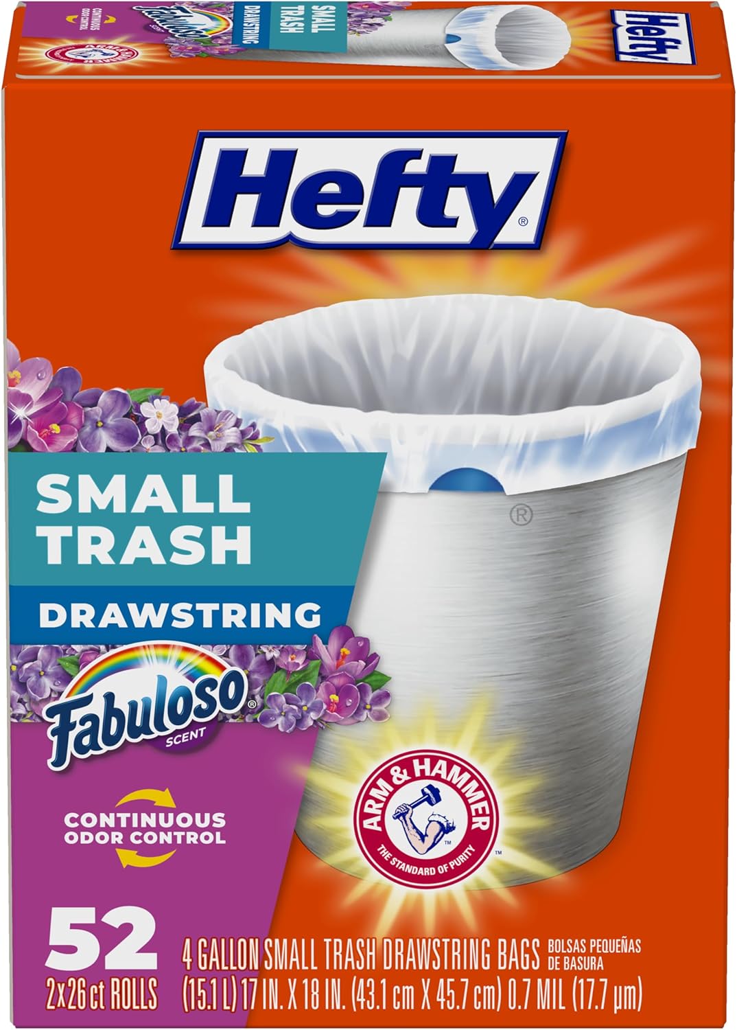 Small Trash Bags, Fabuloso Scent, 4 Gallon, 52 Count