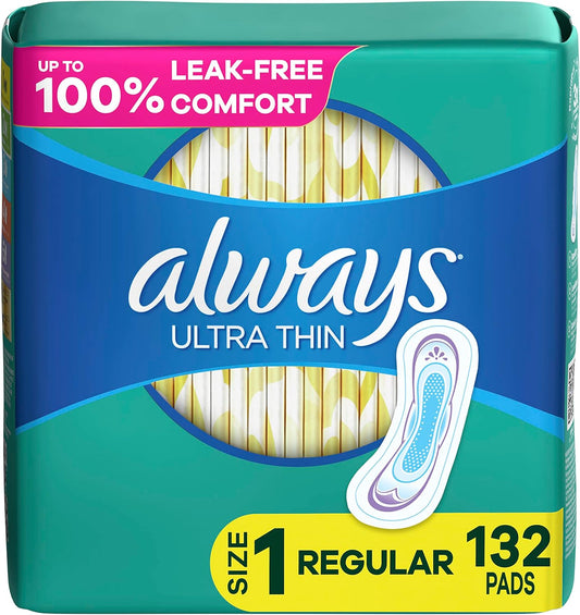 Ultra Thin Pads for Women, Size 1 Regular Absorbency without Wings Unscented, 44 Count X 3 Packs (132 Count Total)