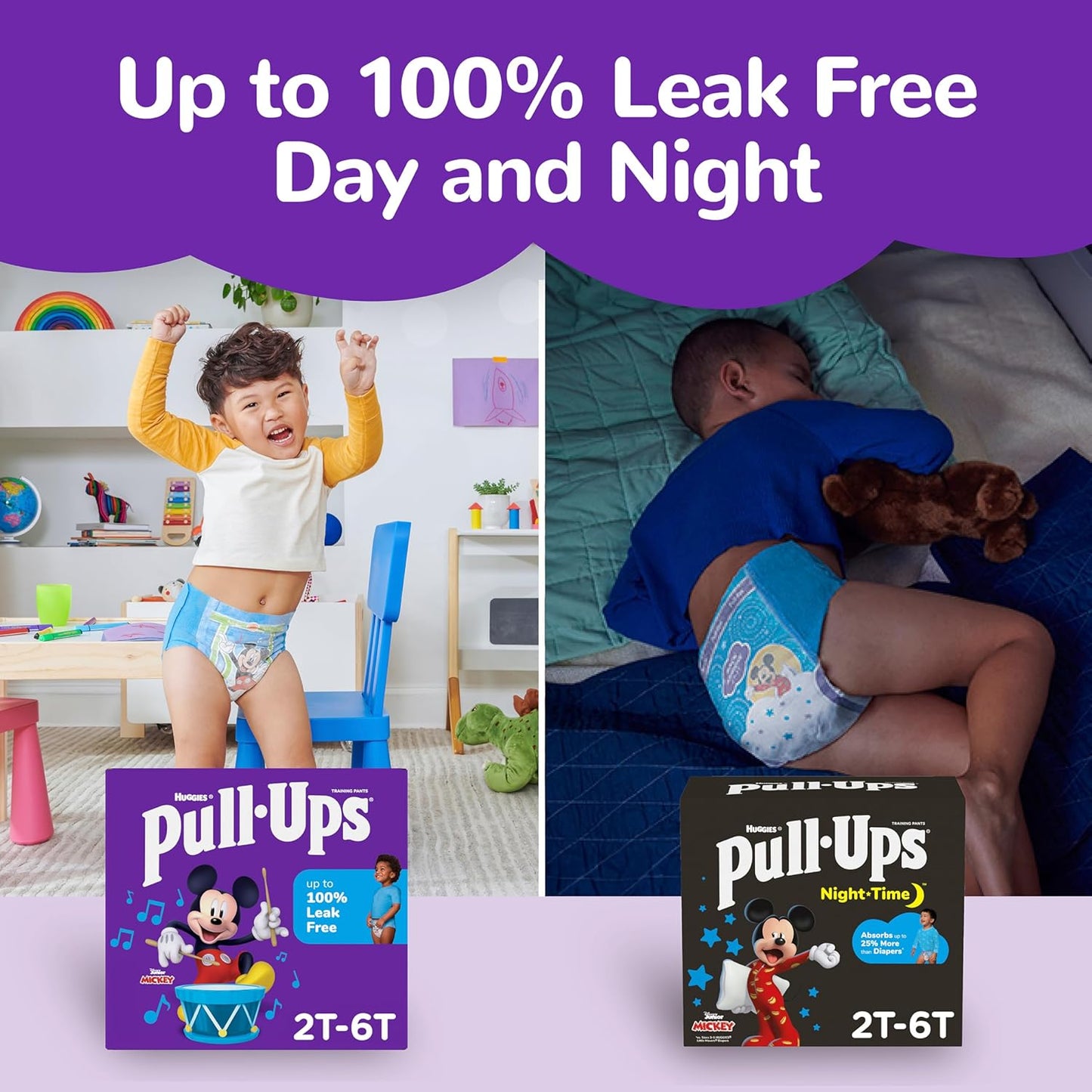 Boys' Night-Time Potty Training Pants, Size 2T-3T Overnight Training Underwear (16-34 Lbs), 68 Ct