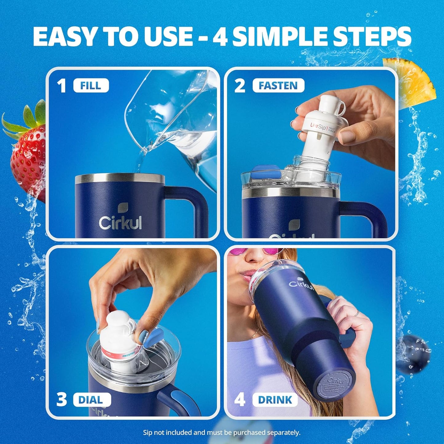 40Oz. Midnight Blue Stainless Steel Tumbler with Handle, All-Day Strawsip™, Double-Wall Insulated