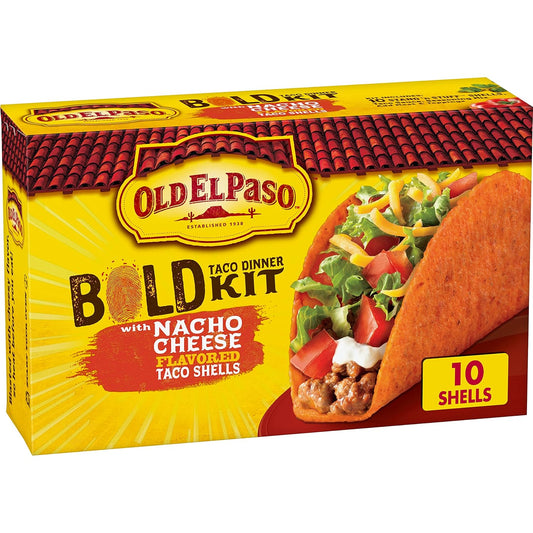 Old El Paso Bold Taco Dinner Kit with Nacho Cheese Flavored Taco Shells, Meal Prep, 9.5 oz