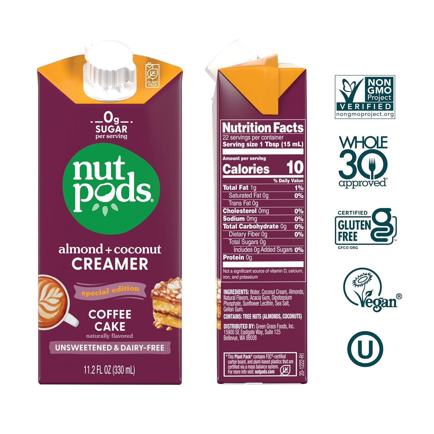 Coffee Cake Unsweetened Dairy-Free Creamer, Made from Almonds and Coconuts, Whole30, Keto, Gluten Free, Non-Gmo, Vegan, Kosher (3-Pack)