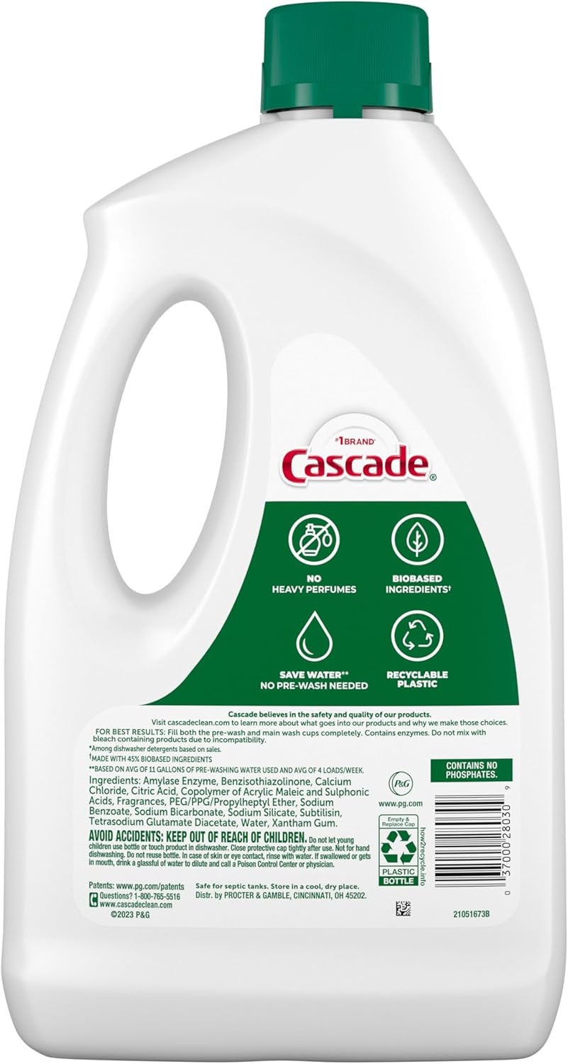 Free & Clear Dishwasher Detergent Liquid Gel, Dish Detergent, Dishwasher Soap, Lemon, 75Oz
