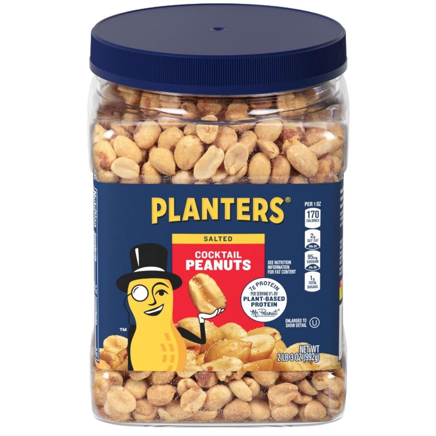 Salted Peanuts Cocktail, Party Snack, Plant-Based Protein, after School Snack, Roasted in Peanut Oil, Salted Nuts, Snacks for Adults, Bulk Nuts, Kosher, 2.19Lb Jar