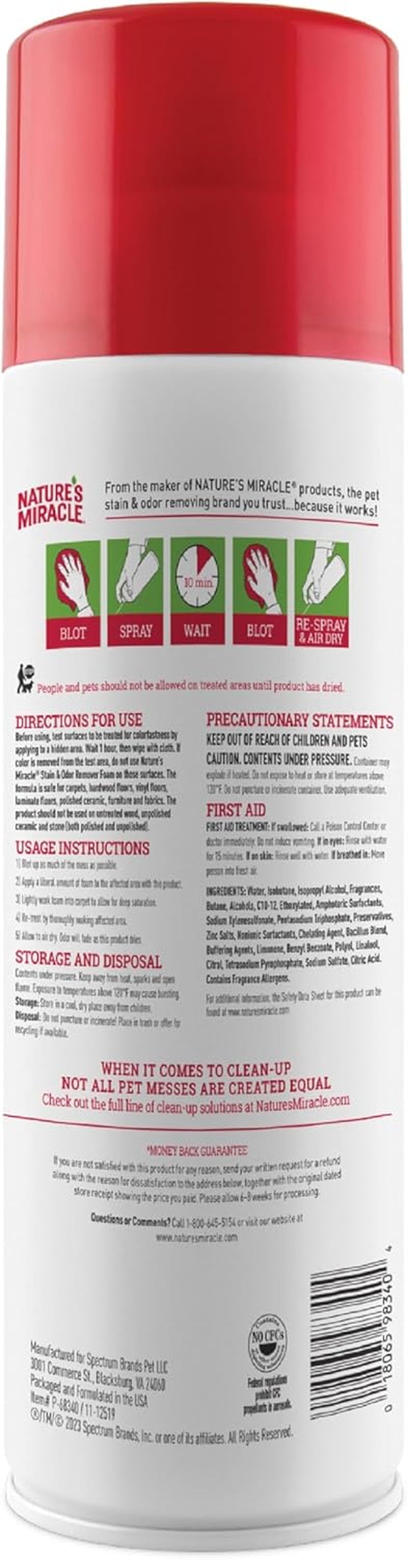 Stain & Odor Remover Foaming Aerosol for Dogs, 17.5 Oz (P-68340)