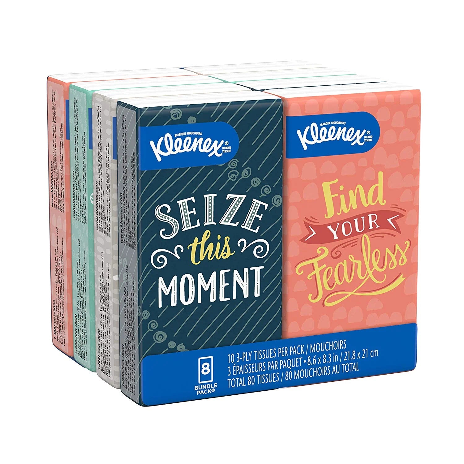 Trusted Care Facial Tissues, 8 On-The-Go Travel Packs (80 Tissues Total) (Packaging May Vary)