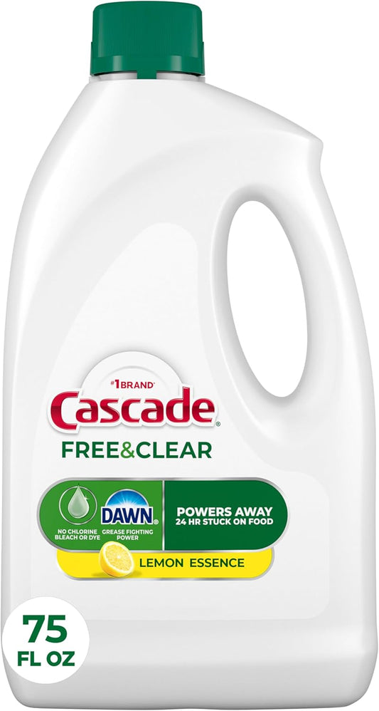 Free & Clear Dishwasher Detergent Liquid Gel, Dish Detergent, Dishwasher Soap, Lemon, 75Oz