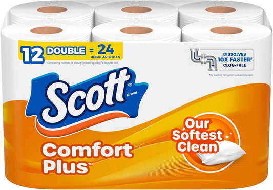 Scott Comfortplus Toilet Paper, 12 Double Rolls 231 Sheets per Roll, Septic-Safe